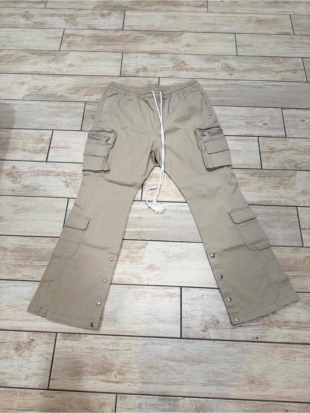 Fashion-Nova Men's Beige Cargo Drawstring Pants